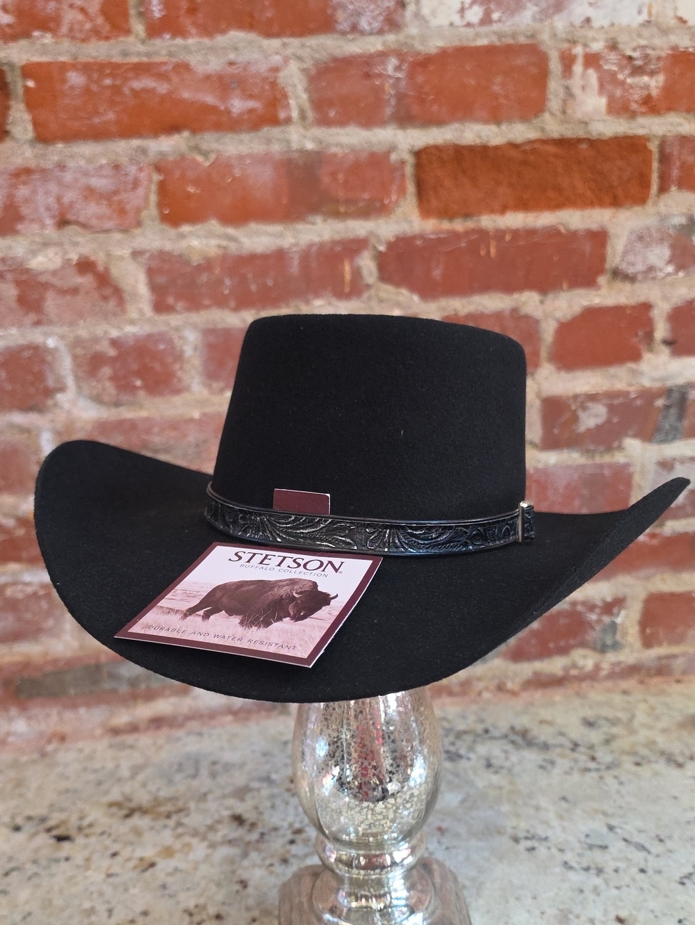 Stetson Black Felt Western Cowboy Hat with Embossed Leather Band - 1598